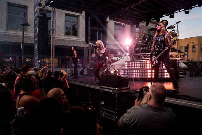 Hairball performs during RAGBRAI 50 on Tuesday, July 25, 2023, in Ames.