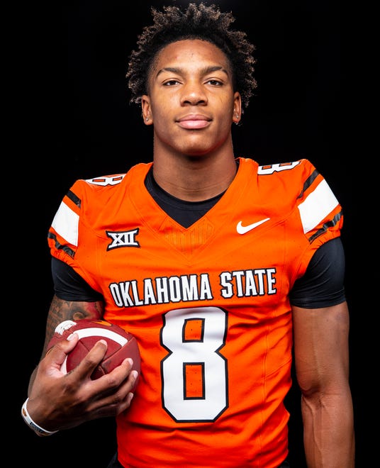 Oklahoma State's D.J. McKinney poses for a photograph during media for the Oklahoma State University Cowboys football media days in Stillwater, Okla., Saturday, Aug., 5, 2023.