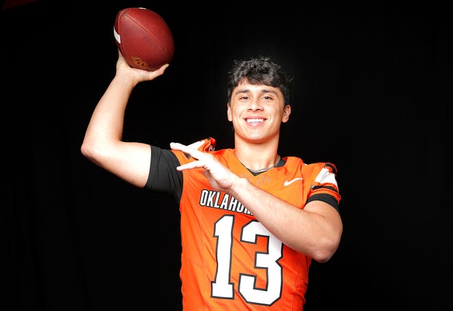 Oklahoma State's Garret Rangel poses for a photograph during media for the Oklahoma State University Cowboys football media days in Stillwater, Okla., Saturday, Aug., 5, 2023.
