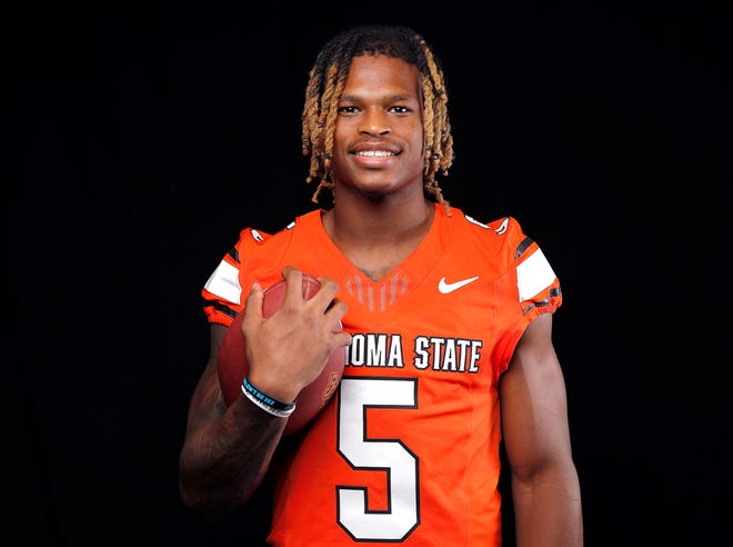 Oklahoma State's Jaden Bray poses for a photograph during media for the Oklahoma State University Cowboys football media days in Stillwater, Okla., Saturday, Aug., 5, 2023.