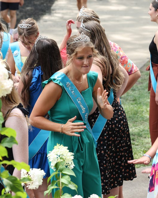 This year, 104 contestants from all 99 counties in Iowa compete during the 2023 Iowa State Fair Queen Pageant at the Anne & Bill Riley Stage during the Iowa State Fair on Aug. 10, 2023. One will be crowned Iowa State Fair queen.