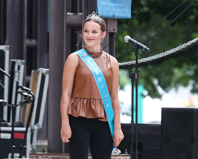 This year, 102 contestants from all 99 counties in Iowa compete during the 2023 Iowa State Fair Queen Pageant at the Anne & Bill Riley Stage during the Iowa State Fair on Aug. 10, 2023. One will be crowned Iowa State Fair queen.