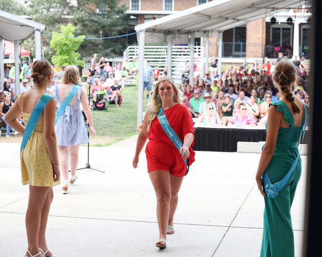 This year, 102 contestants from all 99 counties in Iowa compete during the 2023 Iowa State Fair Queen Pageant at the Anne & Bill Riley Stage during the Iowa State Fair on Aug. 10, 2023. One will be crowned Iowa State Fair queen.