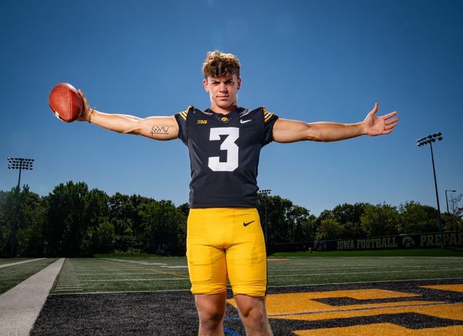 Iowa Defensive back Cooper DeJean stands for a photo during Hawkeyes Football media day in Iowa City, Friday, Aug. 11, 2023.