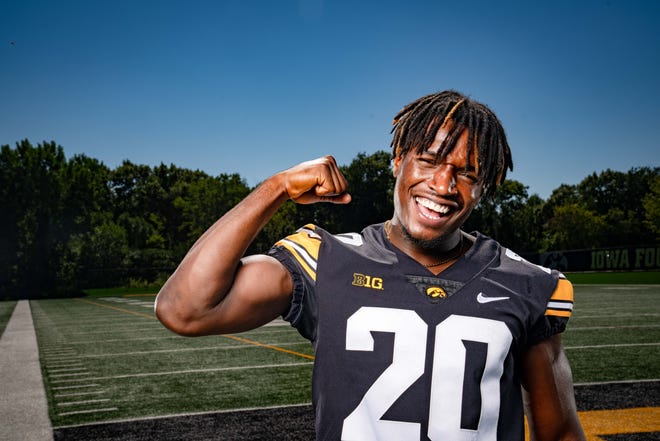 Iowa defensive back Deavin Hilson stands for a photo during Hawkeyes Football media day in Iowa City, Friday, Aug. 11, 2023.