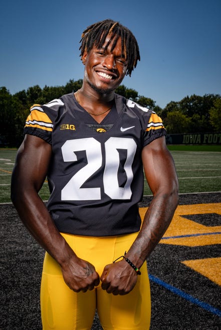 Iowa defensive back Deavin Hilson stands for a photo during Hawkeyes Football media day in Iowa City, Friday, Aug. 11, 2023.