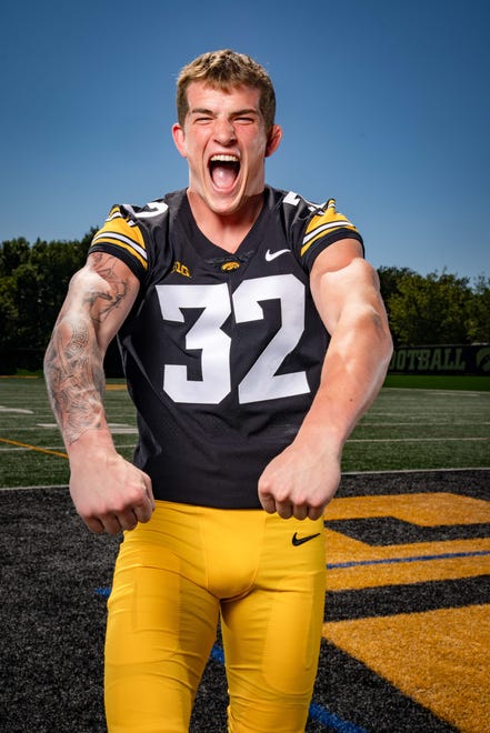 Iowa’s Ben Kueter stands for a photo during Hawkeyes Football media day in Iowa City, Friday, Aug. 11, 2023.
