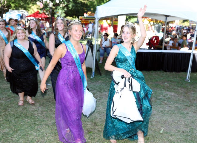 The contestants arrive before the annual Iowa State Fair Queen Coronation on the Anne and Bill Riley Stage at the Iowa State Fair on Saturday, August 12, 2023, in Des Moines.