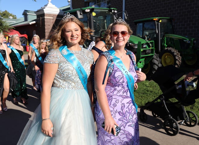 The contestants arrive before the annual Iowa State Fair Queen Coronation on the Anne and Bill Riley Stage at the Iowa State Fair on Saturday, August 12, 2023, in Des Moines.