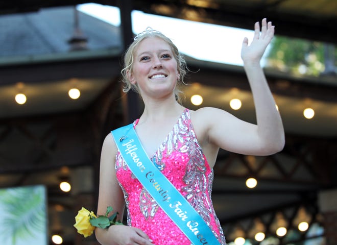 Briana Steele of Jefferson County is introduced during the annual Iowa State Fair Queen Coronation on the Anne and Bill Riley Stage at the Iowa State Fair on Saturday, August 12, 2023, in Des Moines.