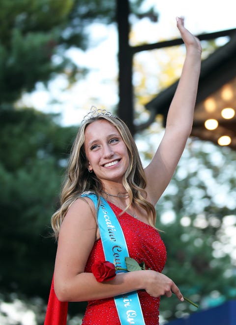 Kiley Langley of Muscatine County is introduced during the annual Iowa State Fair Queen Coronation on the Anne and Bill Riley Stage at the Iowa State Fair on Saturday, August 12, 2023, in Des Moines.